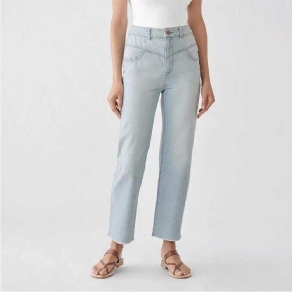 DL1961 Jeans Jerry High Rise Vintage Straight Leg Raw Hem Light Wash denim